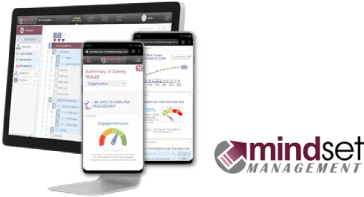 a computer showing the Mindset Management dashboard and logo